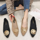 Metal Buckle Mink Fur Ballet Flats Women Pointed Toe Warm Plush Loafers Female Outdoor Winter Mules Shoes Big size