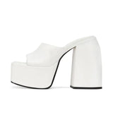 Quality High Heels Women Slippers Thick Platform Female Shoes Buckle Strap Dress Office Ladies Wedding Microfiber Leather