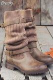 Plus Size 35-43 Women's High Heel Mid Boots Warm Wool Knitting Leather Boots for Women Wedge Buckle Ladies Short