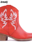 Botas Mujer Leather Cowboy Ankle Boots for Women Wedge High Heel Boots Print Western Cowgirl Boots botas de