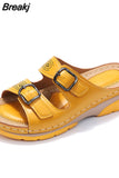 Women Closed Toe Summer Shoes 2023 New Comfort Double Buckle Wedge Ladies Sandals Plus Size Platform Casual Slippers