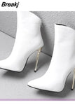 Boots Women's Rubber Shoes Rain Zipper Boots-Women Pointy High Heel Large Size Ankle 2023 Solid Flock Riding Short Plush