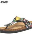 2023 New Women Print Cork Flip Flops Slipper Casual Summer Beach Outside Non-slip Slides
