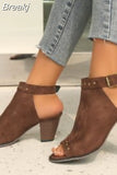 Ladies Women's Leopard Ankle Boot Woman Fashion Summer Female Block Chunky Heels Comfortable Ladies Short Botas Open
