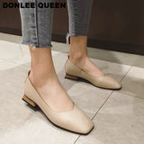 Spring Flats Shoes Women Wooden Low Heel Ballet Square Toe Shallow Brand Shoe Slip On Loafer zapatos de mujer big size