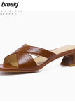 Size 33-42 Mules Shoes Women Leather Retro High Heels Summer Shoes For Women Sandals 2023 Fashion Slippers Home