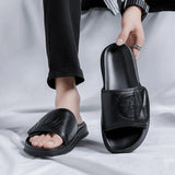 Breakj Summer New Leather Sandals Men's Summer Casual Slippers Popular Outside Wear Dual-Purpose Beach Shoes