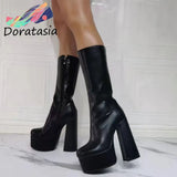 Cool Fashion Female Boots Zipper Round Toe High Heels Platform women's Boots Solid Trendy Quality Luxuryshoes