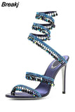 Crystal Ankle Strap Women's Sandals Peep Toe High Heels Shoes Summer Gladiator Sandals Women Luxury Designer
