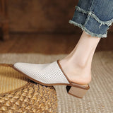 Brand Design Women Slipper Closed Toe Slip on Mules Shoes Woman Pointed Toe Thick Heels Casual