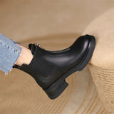 Women Genuine Leather Ankle Chelsea Boots Platform Thick Mid Heel Zipper Short Boots Round Toe Lady Shoes Autumn