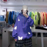 Butterfly Fluorescent Green Sweatshirt Women Hoodies Autumn Winter 2021 New Plus Velvet Thickened Student