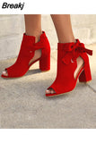 Plus Size Bow Women's Square Root Leak-toe Fish Mouth Women's High Heel Sandals Comfortable Women's Sandals Shoes