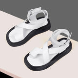 Women Sandals Genuine Leather 2023 Summer New Clip Toe Flats Shoes Gladiator Buckle Strap Muffin Sandals Casual Ladies