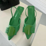 Spring Women Slingback Sandals Fashion Bow-knot Buckle Ladies Pumps Shoes Thin Low Heel Pointed Toe Slip On