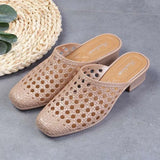 2022 Beach Shoes Slippers,Soft Women's Sandals,Hollow Out Mid Heels,Korea Style