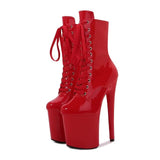 Women Zip Patent Leather 20CM Pole Dance Shoes Super High Heel Thick Platform Model Show Hentian Gao Nightclub Stage Short