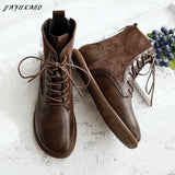 Retro Women Boots Flat Heel Winter Warm Casual Short Boots Handmade Lace-Up Ankle Boots Mori Girl Simple Women