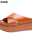 Women Sandals Soft Leather Wedges Shoes Woman Summer Sandals Beach Flip Flops New Platform Sandalias Mujer Wedge Heels