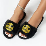 2023 New Halloween Furry Slippers Women Crystal Decor Flat Heel Plush Slippers Woman Non Slip Soft House Slides