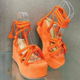 New Wedge Sandals For Women Fashion Cross Tied Ankle Lace-up Platform Shoes Gladiator Heels Ladies Beach Sandals