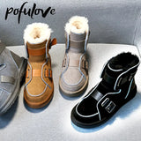 Women's Boots Winter Shoes Plush Warm Fur Boots Black Grey Ankle Booties Suede Snow Boots Punk Shoes Fashion