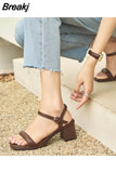 Summer Narrow Band Women Sandal Fashion Square Low Heel Ladies Elegant Dress Sandal Shoes Outdoor Casual