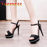 Black Party Women Shoes 12CM Stiletto Summer Elegant Sandals Waterproof Platform Fashion Design Wedding High Heels