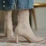 Heel Boots Women's 2021 New Korean Style Autumn and Winter Mid Heel Stretch Thin Boots Pointed Toe Sock Boots