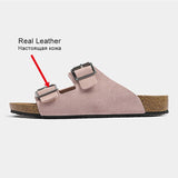 Size 35-40 Summer 2023Real Leather Shoes For Women Platform Slippers Fashion Buckle Heels Sandals Outdoor