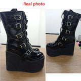 Design Gothic Boots INS Hot Great Quality Fashion Cool Motorcycle Boots Big Size 43 Wedges Heart Platform Mid-Calf