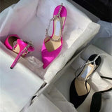 Kmeioo Elegant Wedding Shoes Woman Ankle Strap Sandals Jewel Thin Heels Brideshoes Pointed Toe High Heels Slingback