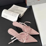 Breakj Gentle Wind Silver High Heels 2025 Spring New Bow Sandals Tip Word By Word With Fine Heel Women's