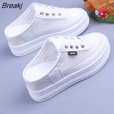 Women's Shoes Summer Mules White Slippers Platform Casual Mesh Hollowed Student Outdoor Breathable Spring Footwear Fashion