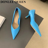Spring Shoes Women Thin Heels Pumps Elegant Pointed Toe Deep V Design Shallow Dress Shoes Party Wedding Candy Colors
