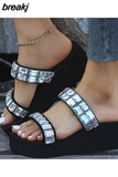 Women Sandals Bling Heels Sandals With Platform Shoes For Women Summer Indoor Outdoor Slippers Lightweight Wedge Zapatos