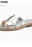 Size 34-40 Women Slides Sandals Genuine Leather Summer Low Heels Shoes Woman Home House Slippers Outdoor Casual