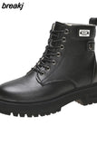 Winter Combat Boots Women 2023 Fashion Punk Gothic Ankle Boots Fur PU Leather Black Platform Short Boots Female