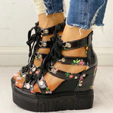 Hot Print Leisure Wedges women's Shoes 2023 Summer Shoes women Sandals Platform Shoelaces High Heels Casual Shoes