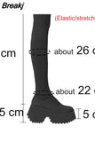 Thick High Heeled Women Stretch Boots 2023 Hot Fashion Knit Stretch Mid Calf Boots Slip On Simply Stylish High