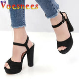 Women Sandals 2023 Fashion Waterproof Platform 13CM Thick Heel Shoes Concise Buckle Strap Model Womens Sexy High