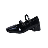 2023 Spring French Retro Shallow Mouth Thick Heel Dress Shoes Fashion Silver Square Head Mary Jane Ballet Shoe Low