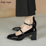 Women heels Shoes Mary Jane Shoes Woman Pumps Patent Leather High Heels Dress Shoes Red Wedding Shoes Spring 2023 Double