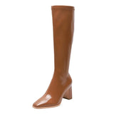 Platform Knee High Boots Women High Heels Thigh High Boots PU Leather Shoes Fashion Autumn Winter Block Heel Long