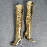 Furtado 2022 Women Gold Over The Knee High Boots Pointed Toe Elegant Ladies big Circumference big size 47 Women's
