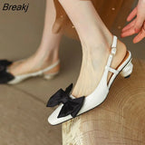 Women's Sandals New Retro Women Pumps Spring Summer Butterfly-Knot High Heels Basic Casual Square Toe Shoes Woman Strange