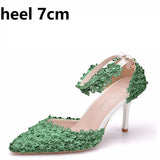 Queen Women Lace High Heels Banquet Wedding Shoes Bridal Sandals Pointed Sweet Wild Single Pumps Large