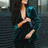 V Neck Golden Velvet Small Suit Jacket Autumn New Women Slim Solid Color Long Sleeves Coat Elegant Office Lady Party