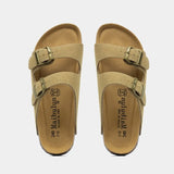 2023 New Summer Men Cork Slipper Casual Beach Double Buckle Non-slip Outside Nubuck Leather Slip on Slides