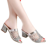 Summer Sandals 2023 Open Toe Sandal Lace Dress Shoes Women’s High Heels Sandals Square Heeled Pumps Ladies